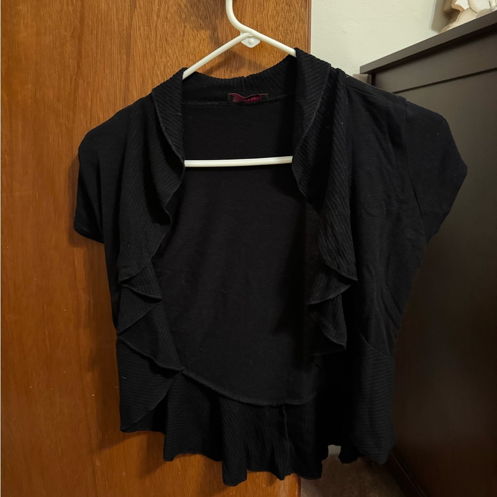 Black Ruffled Short Sleeve Cardigan